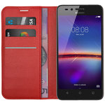 Leather Wallet Case & Card Holder Pouch for Huawei Y3II - Red
