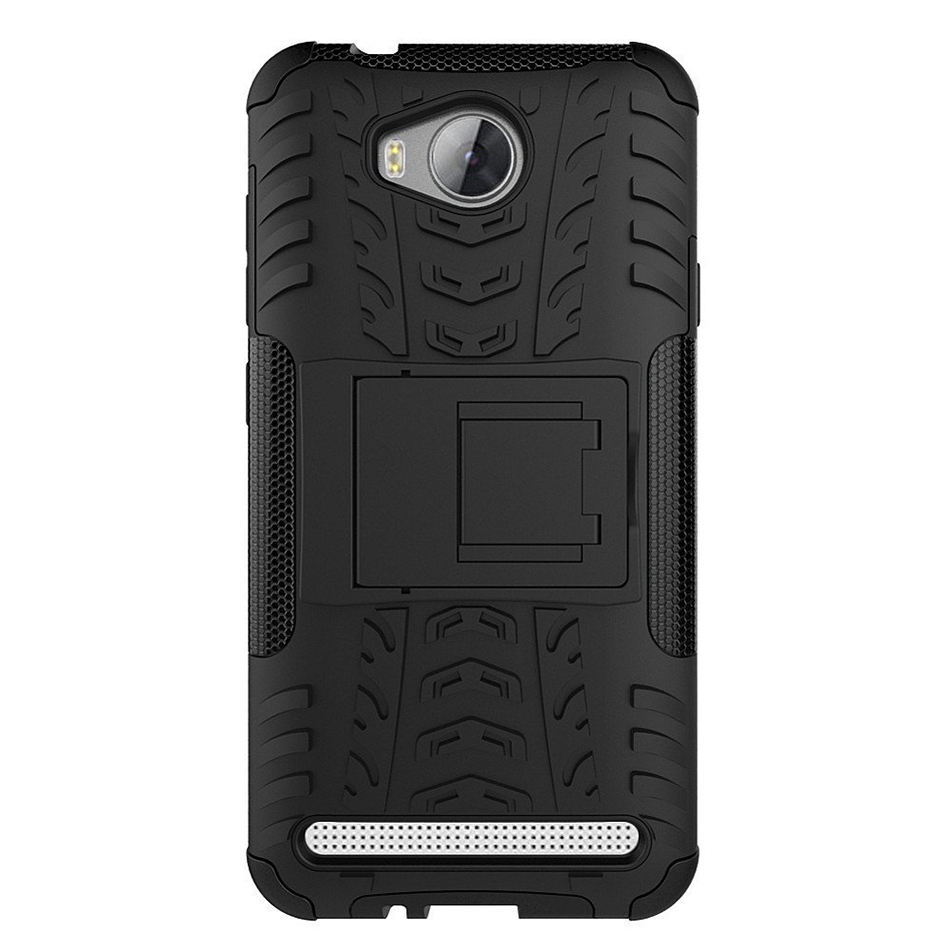 Dual Layer Rugged Tough Shockproof Case & Stand for Huawei Y3II - Black