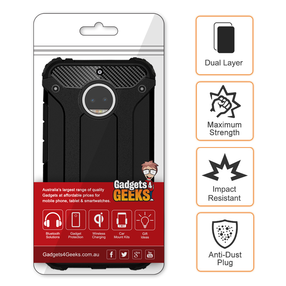 Military Defender Tough Shockproof Case for Motorola Moto G5S Plus - Black