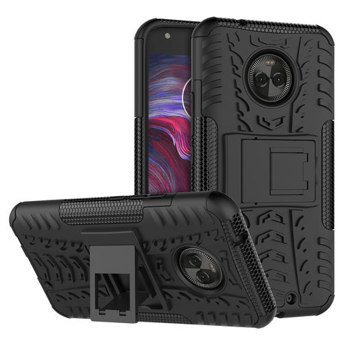 Dual Layer Rugged Tough Shockproof Case & Stand for Motorola Moto X4 - Black