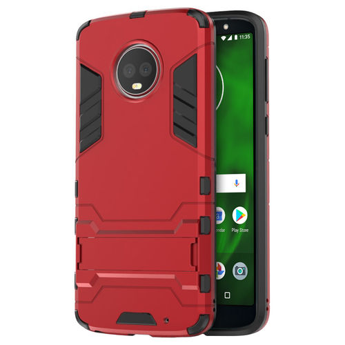 Slim Armour Tough Shockproof Case & Stand for Motorola Moto G6 Plus - Red