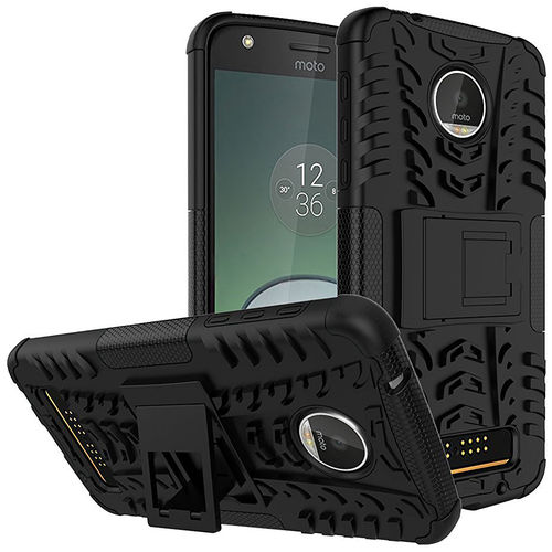 Dual Layer Rugged Tough Case & Stand for Motorola Moto Z Play - Black