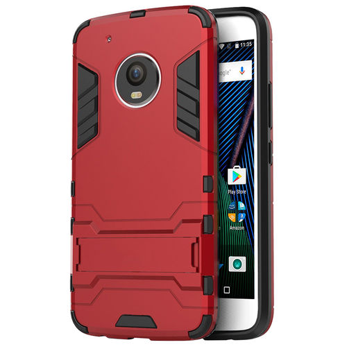 Slim Armour Tough Shockproof Case & Stand for Motorola Moto G5 Plus - Red