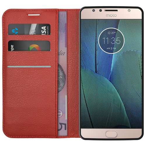 Leather Wallet Case & Card Holder Pouch for Motorola Moto G5S Plus - Red