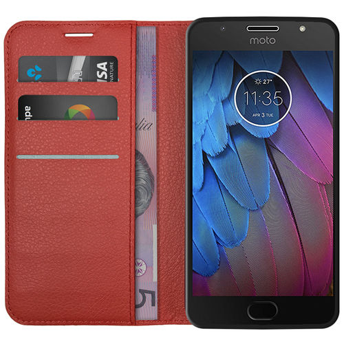 Leather Wallet Case & Card Holder Pouch for Motorola Moto G5S - Red
