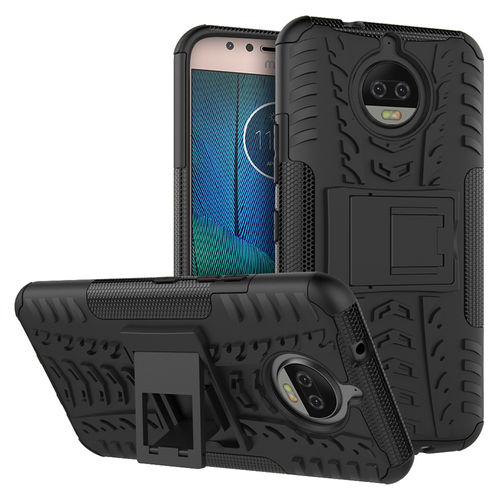 Dual Layer Rugged Tough Case & Stand for Motorola Moto G5S Plus - Black