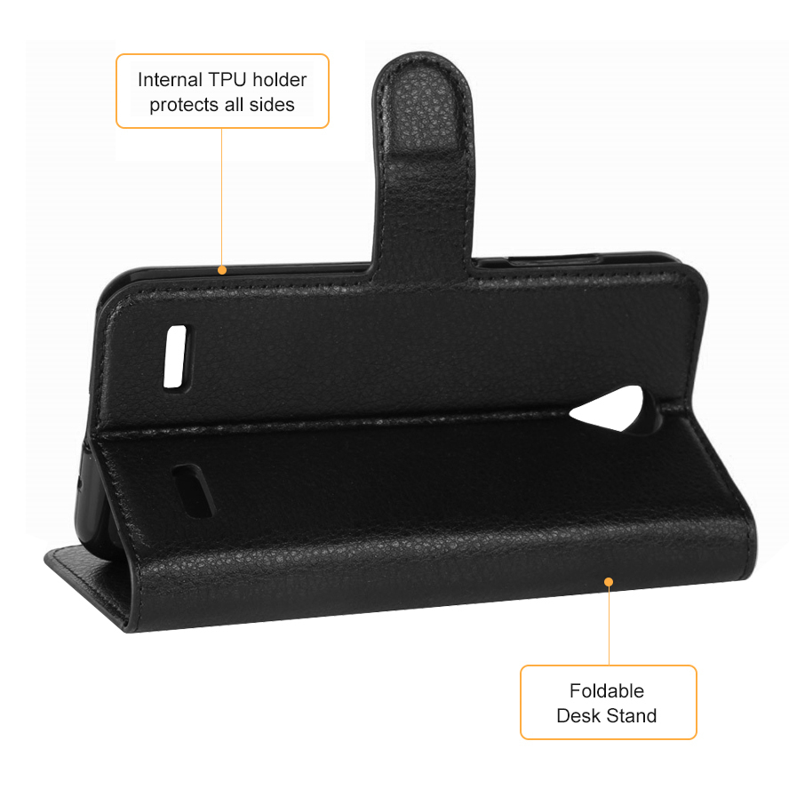 Leather Wallet Case & Card Pouch for Telstra 4GX Enhanced / ZTE Blade A520 - Black