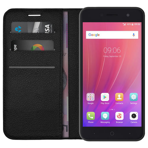 Leather Wallet Case & Card Pouch for Telstra 4GX Enhanced / ZTE Blade A520 - Black