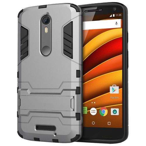 Slim Armour Tough Shockproof Case & Stand for Motorola Moto X Force - Silver