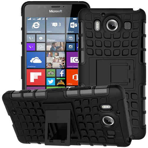 Dual Layer Rugged Tough Shockproof Case & Stand for Microsoft Lumia 950 - Black