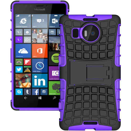 Dual Layer Rugged Tough Shockproof Case & Stand for Microsoft Lumia 950 XL - Purple