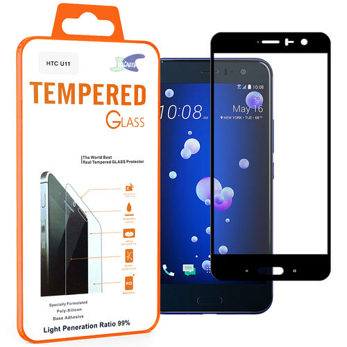 Full Coverage Tempered Glass Screen Protector for HTC U11 - Black