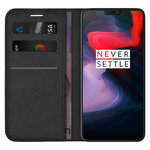 Leather Wallet Case & Card Holder Pouch for OnePlus 6 - Black