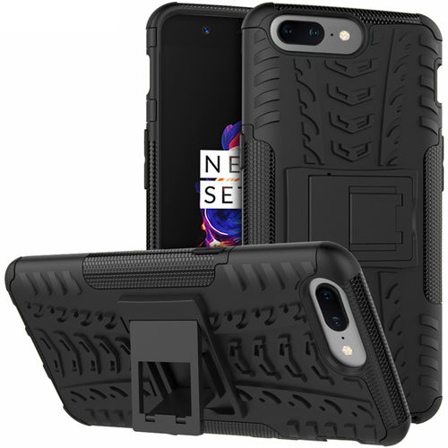 Dual Layer Rugged Tough Shockproof Case & Stand for OnePlus 5 - Black