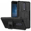 Dual Layer Rugged Tough Shockproof Case & Stand for Nokia 8 - Black