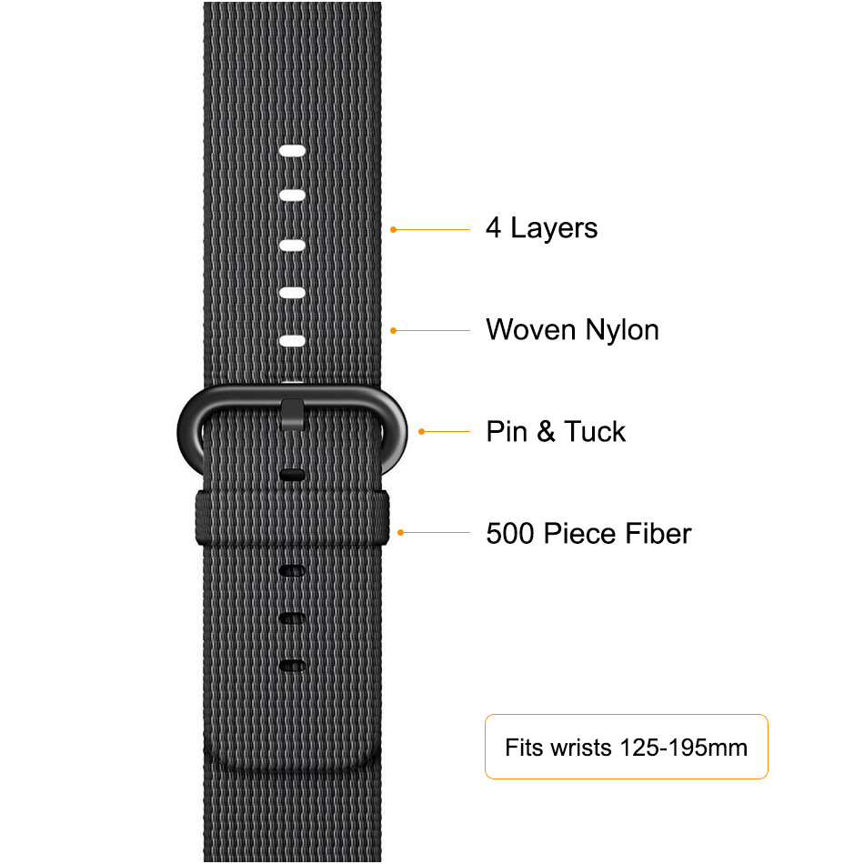 Xincuco Woven Nylon Band Metal Buckle for Apple Watch 38mm / 40mm / 41mm - Black