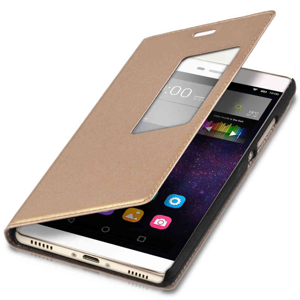 Moeras Diakritisch romantisch Window View Leather Flip Case for Huawei P8 (Gold)