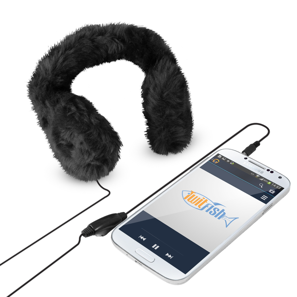 TwitFish Warm Earmuffs & OverEar Headphones (Black Fur)