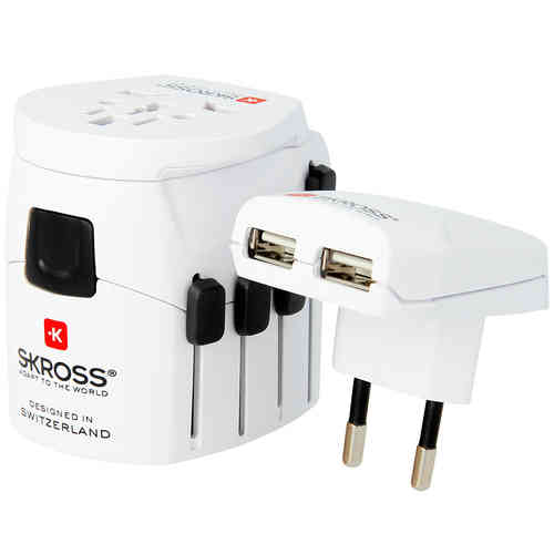 SKROSS PRO+ 10A World Travel Adapter & Dual USB Charger (3-Pole)