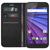 Leather Wallet Case & Card Holder Pouch for Motorola Moto G (3rd Gen) - Black