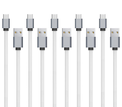 (5-Pack) 2m Long Flat TPE Micro USB Fast Charging Data Cable  - White