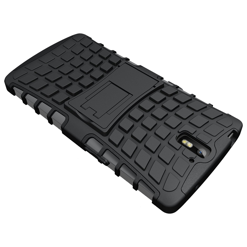 Dual Layer Rugged Tough Shockproof Case & Stand for OnePlus One - Black