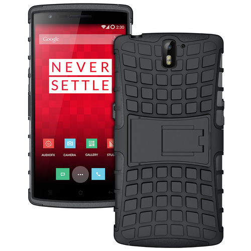 Dual Layer Rugged Tough Shockproof Case & Stand for OnePlus One - Black