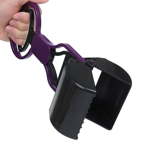 Pet Dog Pooper Scooper Spring Handle Jaw Clamp Pickup Tool - Purple