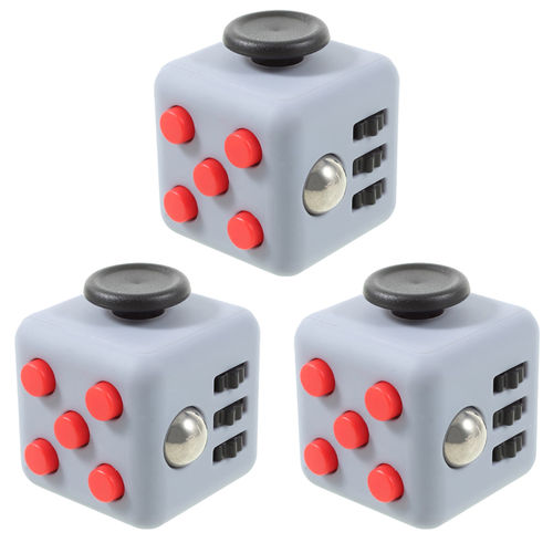 Fidget Cube - Anti-Stress / Anxiety Reliever / Play Toy (3-Pack) - Grey / Red