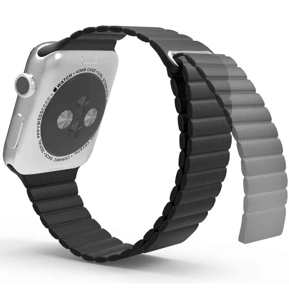 Magnetic Leather Band for Apple Watch 38mm / 40mm / 41mm (Black)