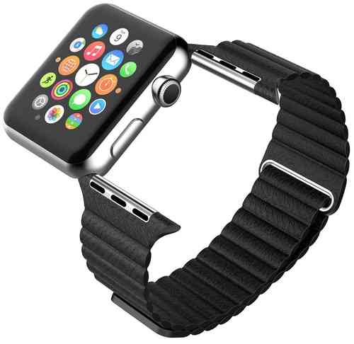 Leather Loop Band (Magnetic Clasp) Strap for Apple Watch 42mm / 44mm / 45mm / Ultra 49mm - Black