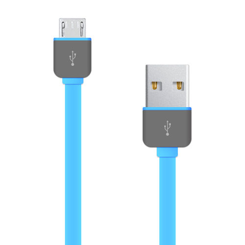 1m Flat Rapid Charge Micro USB to USB Cable - Blue (Matte)