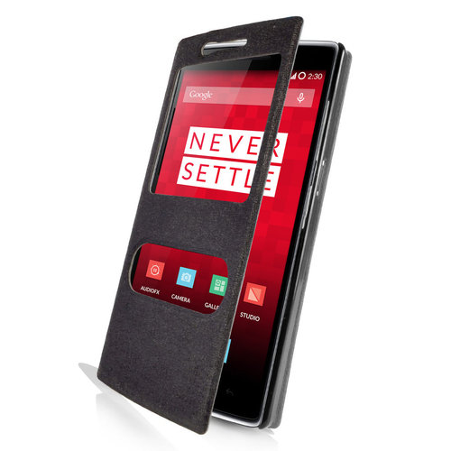 Orzly Sneak Peek / Display Window / Flip Case for OnePlus One - Black