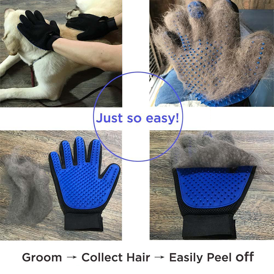 Five Finger Gentle Pet Grooming Brush Glove for Dogs & Cats