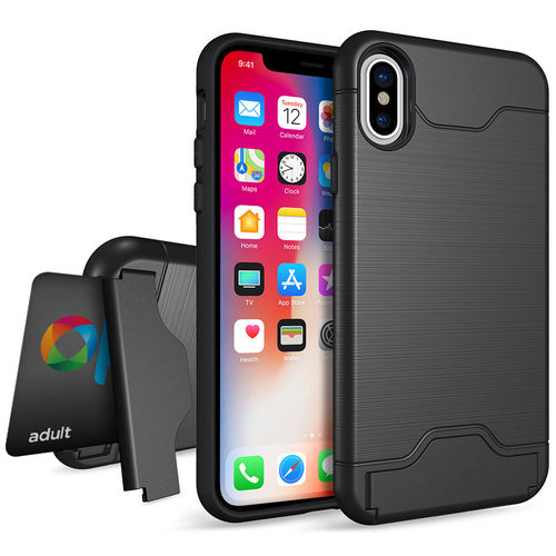 Dual Armour Tough Card Slot Case & Stand for Apple iPhone X / Xs - Black