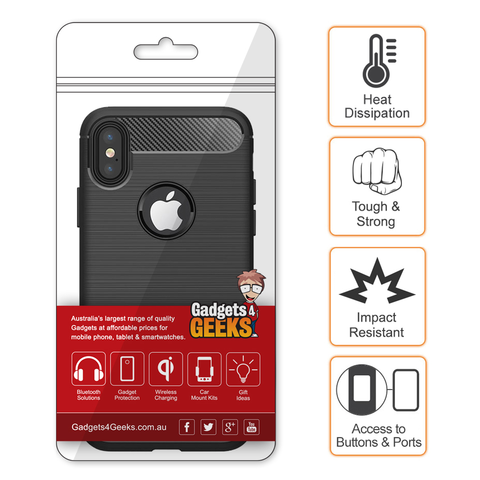 Flexi Slim Carbon Fibre Case for Apple iPhone X / Xs - Brushed Black