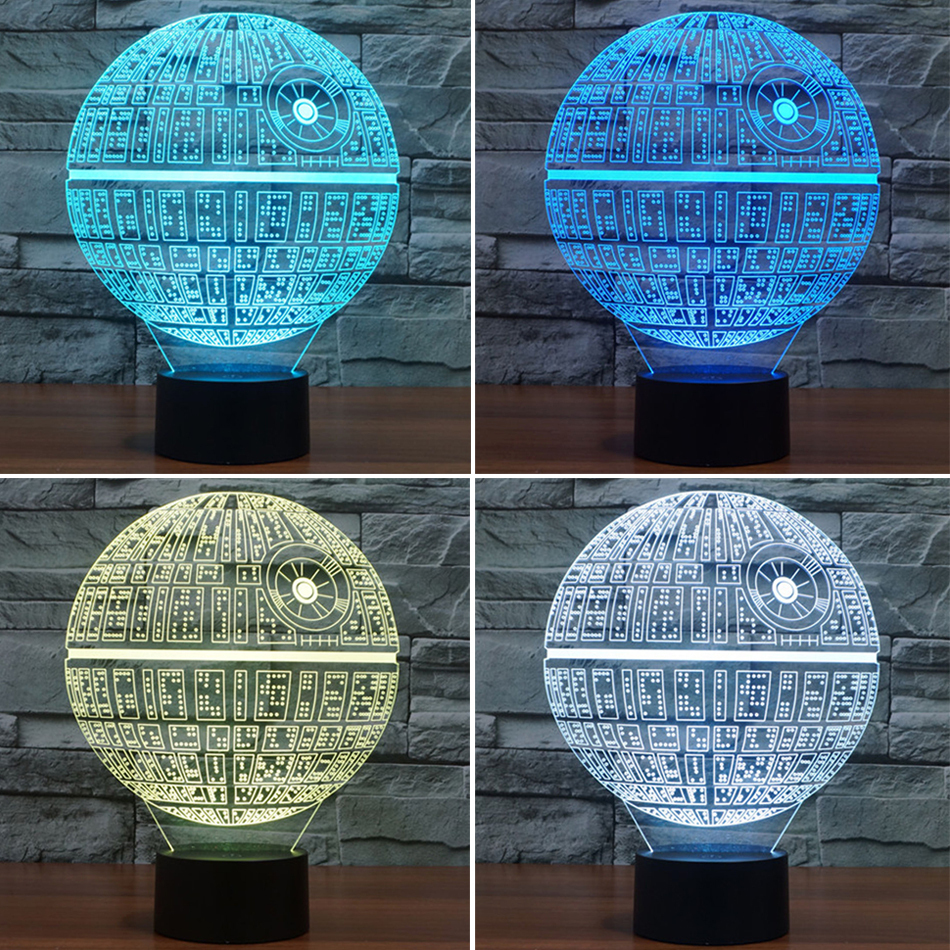 3D Death Star Night Lights Star Wars 7 Colors Touch Switch Table  Illusion Lamp 