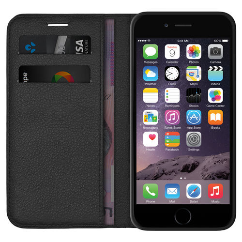 Leather Wallet Case & Card Holder Pouch for Apple iPhone 6 / 6s - Black