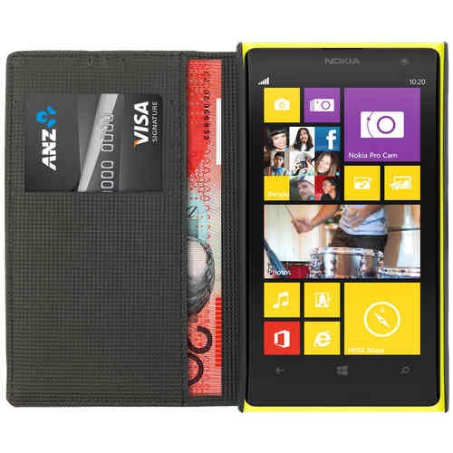 Leather Wallet Case & Card Holder Pouch for Nokia Lumia 1020 - Black