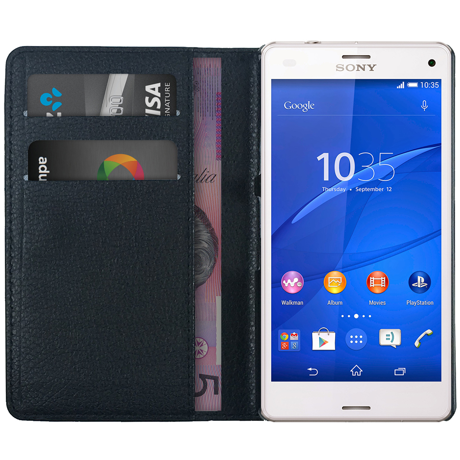 picar libro de texto cisne Leather Wallet Case - Sony Xperia Z3 Compact (Black)