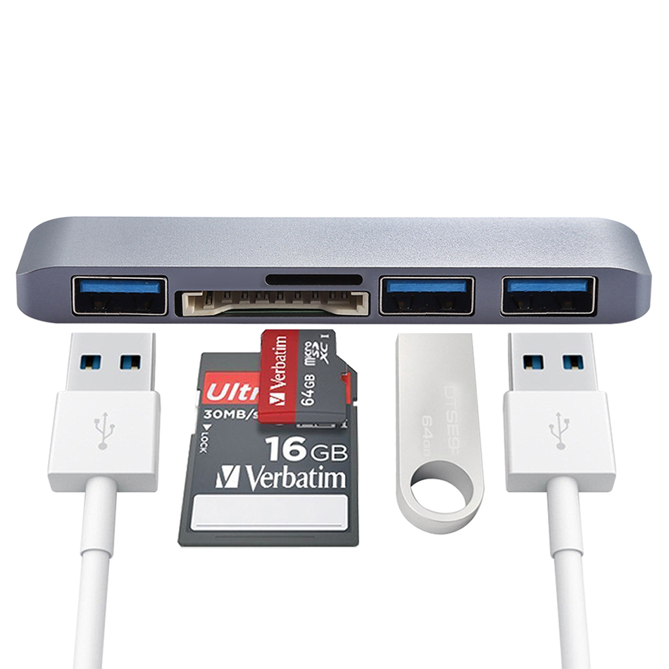 (5-in-1) USB Type-C / 3x USB 3.0 / MicroSD Card Reader / Adapter Hub for MacBook