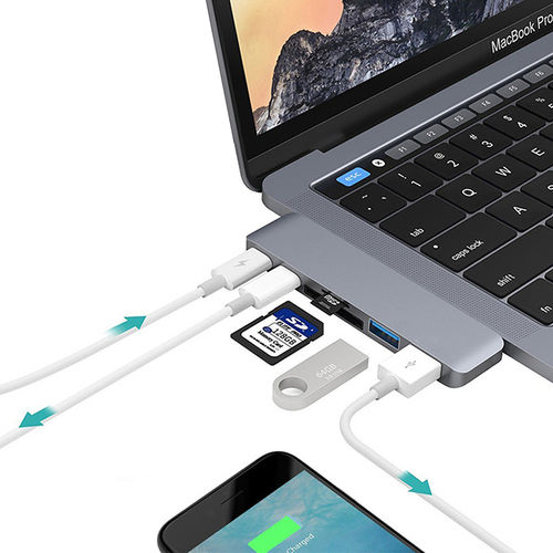 (6-in-1) Dual USB Type-C / 2x USB 3.0 / MicroSD Card Reader / Adapter Hub for MacBook
