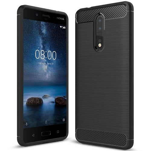 Flexi Slim Carbon Fibre Case for Nokia 8 - Brushed Black