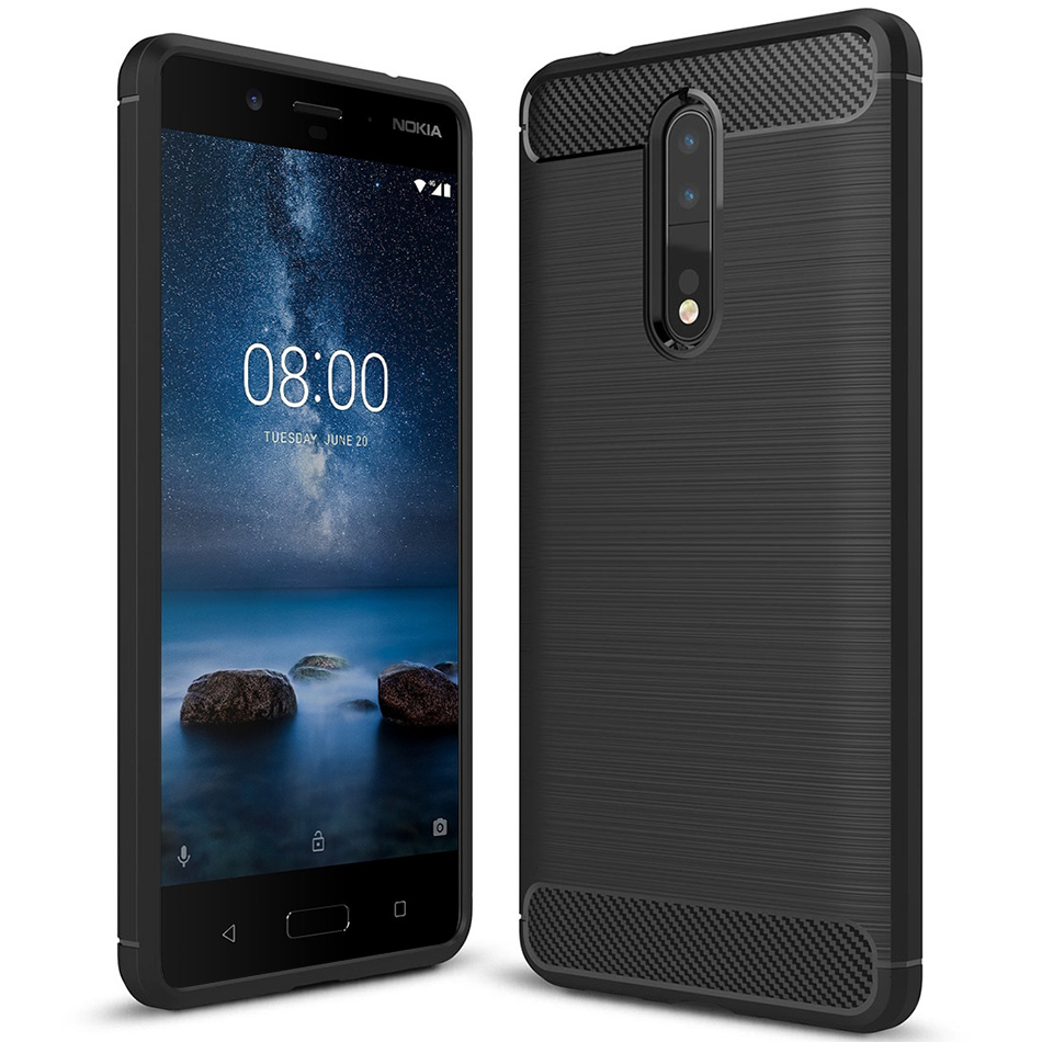 Flexi Slim Carbon Fibre Case for Nokia 8 - Brushed Black