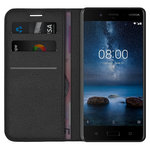 Leather Wallet Case & Card Holder Pouch for Nokia 8 - Black