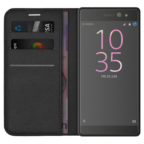 Leather Wallet Case & Card Holder Pouch for Sony Xperia XA Ultra - Black