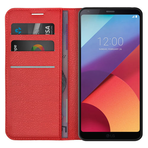 Leather Wallet Case & Card Holder Pouch for LG Q6 - Red