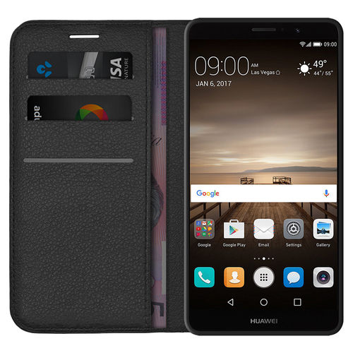 Leather Wallet Case & Card Holder Pouch for Huawei Mate 9 - Black