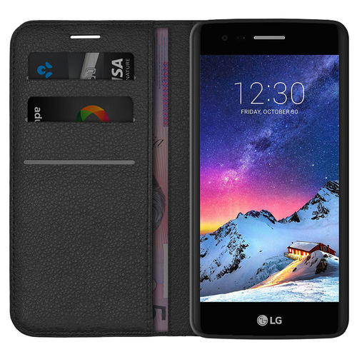 Leather Wallet Case & Card Holder Pouch for LG K8 (2017) - Black