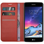 Leather Wallet Case & Card Holder Pouch for LG K8 (2017) - Red